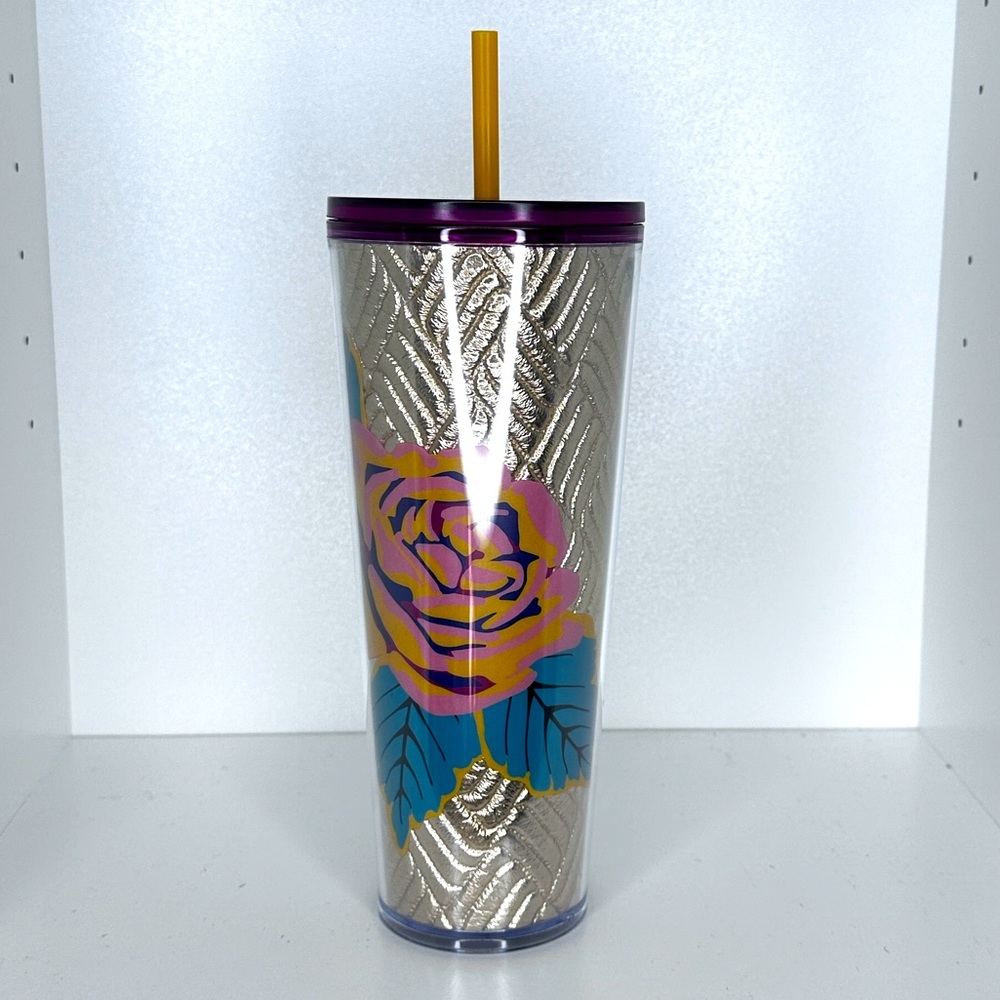 Starbucks Gold Quilted Foil Rose 24 oz Tumbler Cold Cup Fall 2020